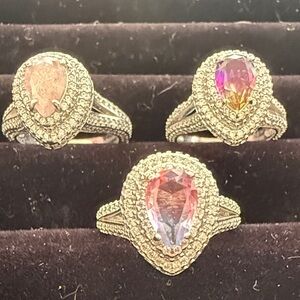 Stunning Pink and Gold Teardrop Ring Trio